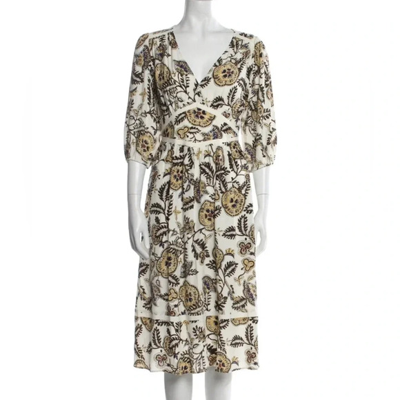 Ba&Sh Vienne Printed Crepe Midi Dress Flower Leaf Print Cream Size 8 NWT - Picture 4 of 14